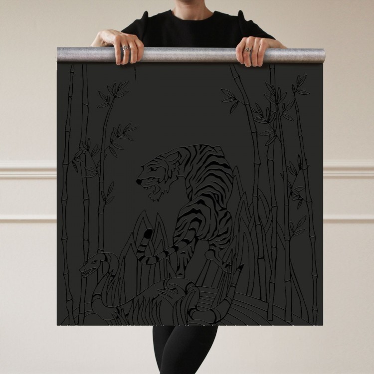 Krijtbord magneetbehang met zwarte jungle print wasbeer | Groovy Magnets