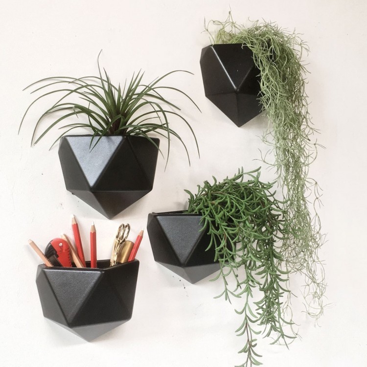 Magnetic wallplanter ICO / black - for plants, stationery,..