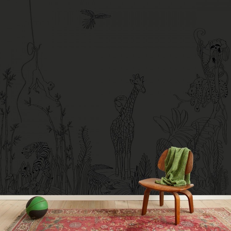 Chalkboard magnetic wallpaper jungle print black / classic - for chalk - Groovy Magnets