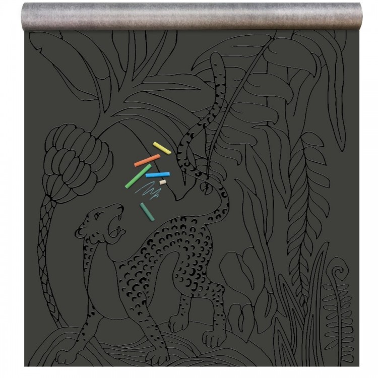 Chalkboard magnetic wallpaper jungle print black / classic - for chalk - Groovy Magnets