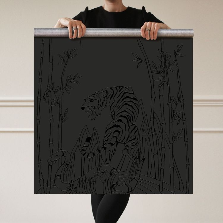 Krijtbord magneetbehang met zwarte jungle print wasbeer | Groovy Magnets
