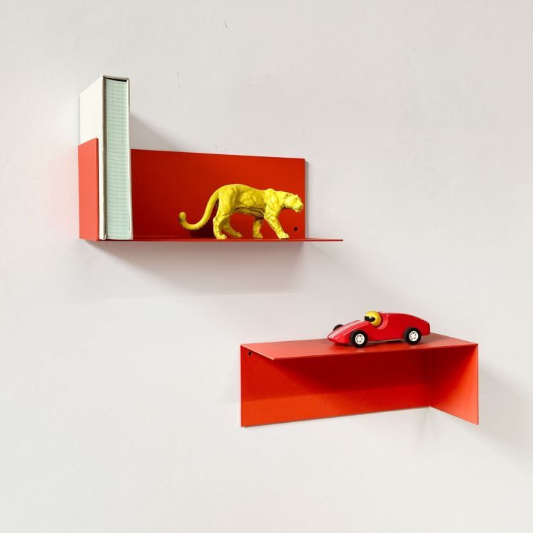 Groovy Magnets red metal magnetic shelf. No drill holes on ferrous undergrounds.