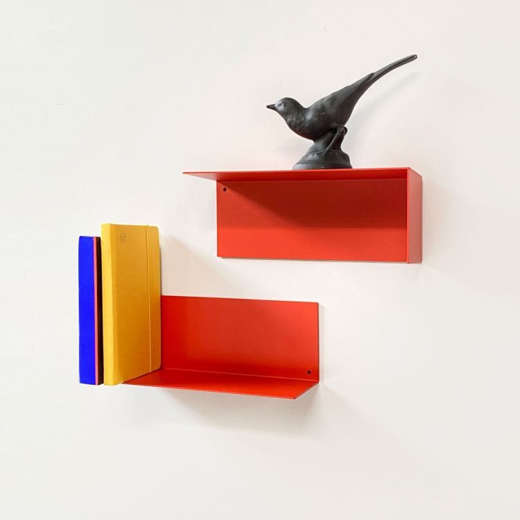 Groovy Magnets red metal magnetic shelf. No drill holes on ferrous undergrounds.