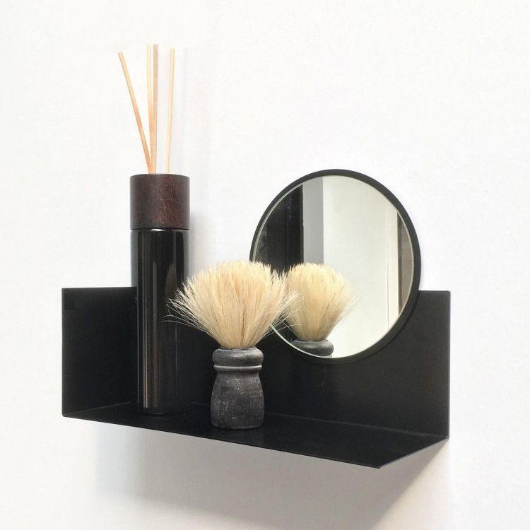 Groovy Magnets stainless steel magnetic shelf / black. No drill holes on ferrous undergrounds.