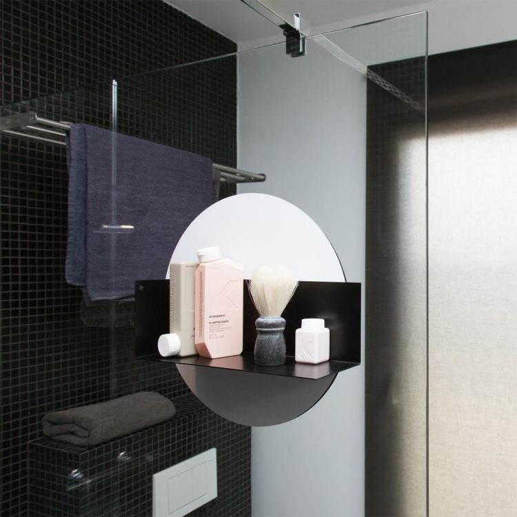 Groovy Magnets stainless steel magnetic shelf / black. No drill holes on ferrous undergrounds.