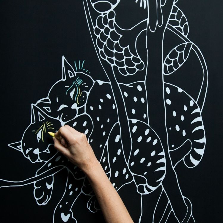 Papier peint magnétique tableau noir classic / imprimé jungle blanc - pour craies - Groovy Magnets